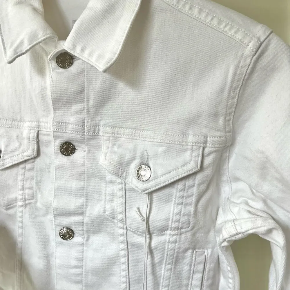 Anthropologie‎ Edwin Evie Optic White Jean Jacket Silver Hardware NWT Small - Picture 10 of 12
